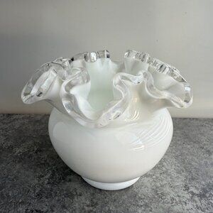 Vintage Fenton Silvercrest Milk Glass Ruffled Vase 4"